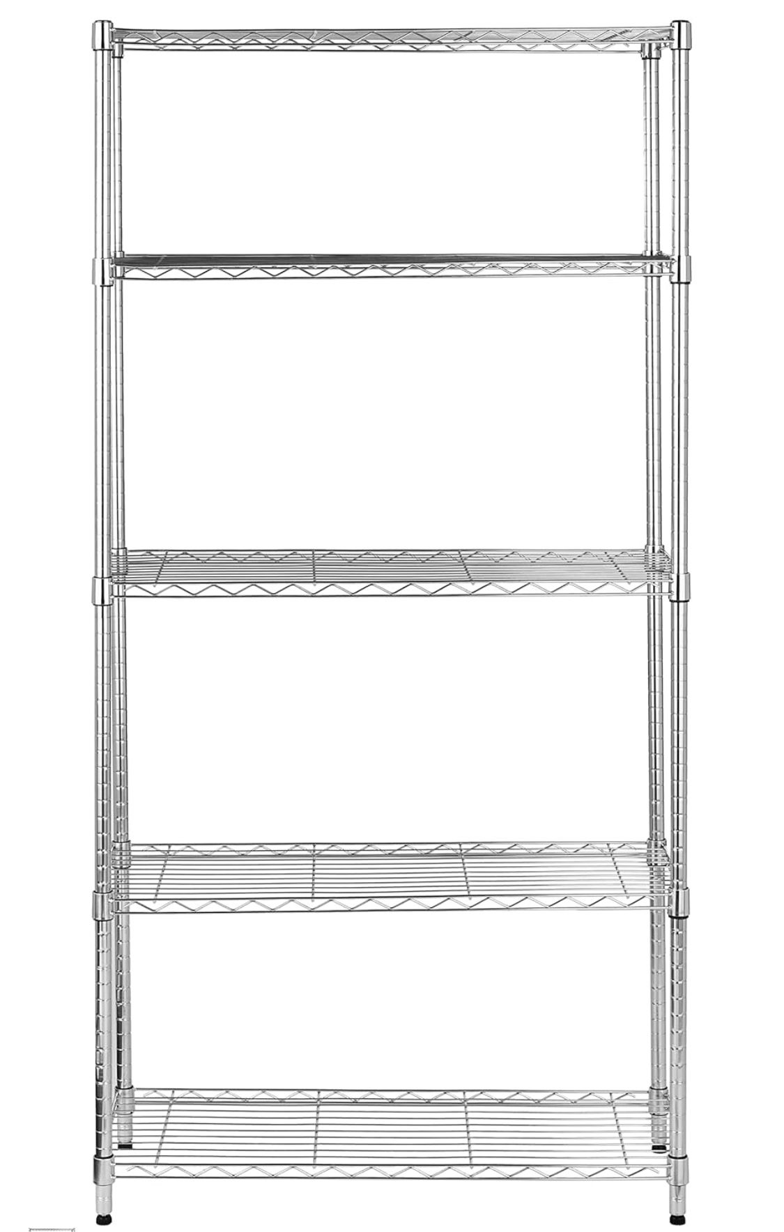 5-Shelf Adjustable Heavy Duty Steel Wire Rack Storage Shelving Organizer for Kitchen, Garage, 36" L x 14" W x 72" H, Chrome Silver