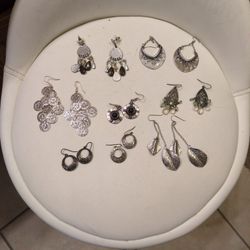 8 Pair Silver Costume Earrings 