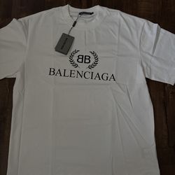 Balenciaga Men's White Cotton Short Sleeve T-Shirt Size L Made In Portugal