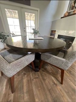 Round Dark Wood Dining Table with 4 Chairs