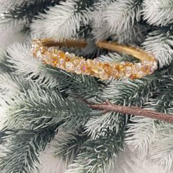 new handmade headbands in beige and red colors, sparkle and shimmer in the sun