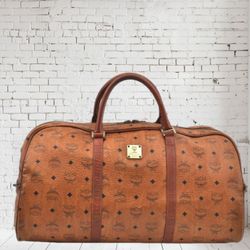 Authentic MCM Visetos Leather Vintage Boston Bag Brown COA unisex travel bag