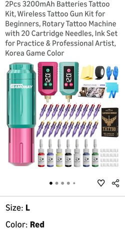 2Pcs 3200mAh Batteries Tattoo Kit, Wireless Tattoo Gun Kit for Beginners, Rotary Tattoo Machine