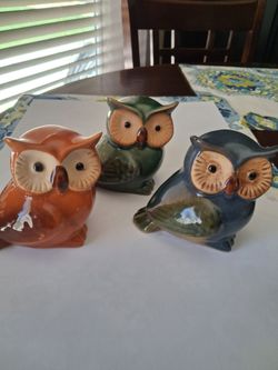 Ceramic owl figurines -set of 3