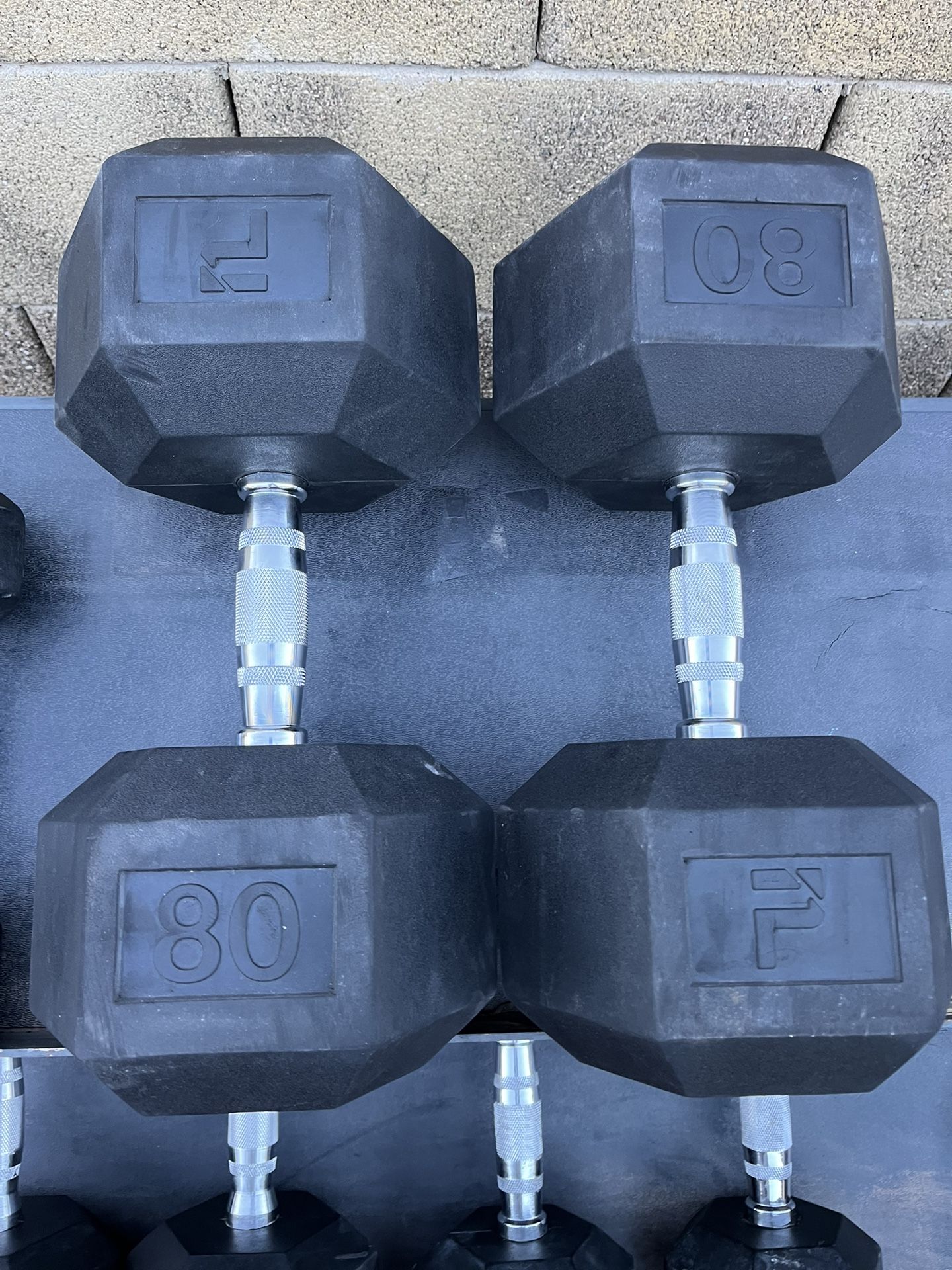 80lb Hex Rubber Dumbbell Set Weights