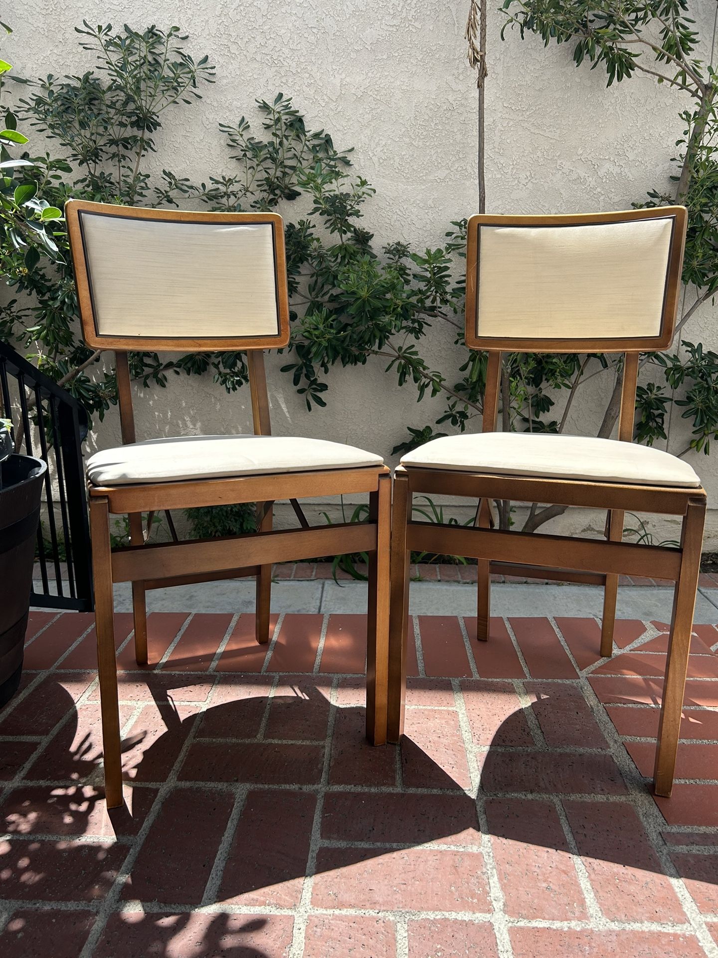 Vintage Stakmore Folding Chairs, Walnut Wood With Vinyl Seat