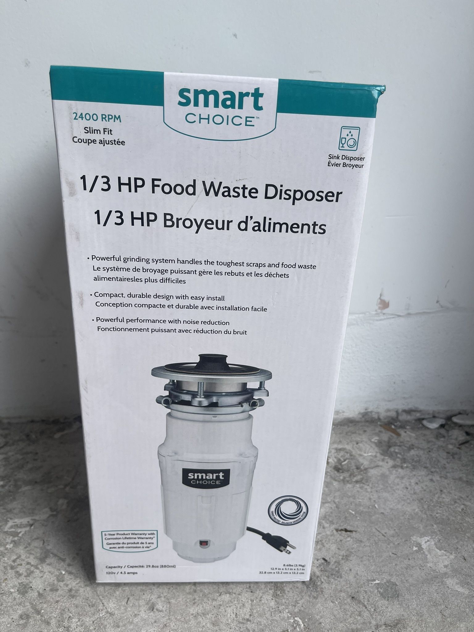 Smart Choice 1/3 HP Food Waste Disposer – Slim Fit, 2400 RPM