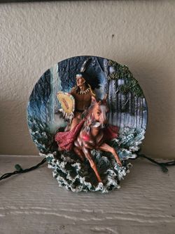 Native American Warrior on Horse 3D Resin Plaque