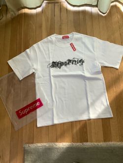 White supreme shirt with smoke logo size medium