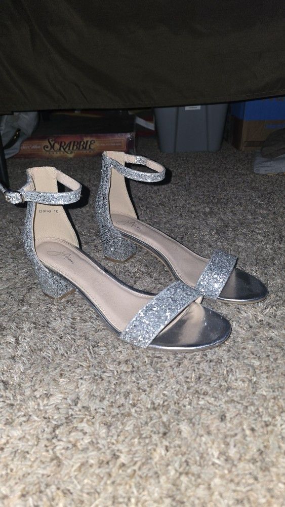 J. Adam's Daisy Silver Glitter Blocked Heels