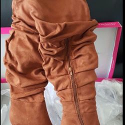 Faux Suede Thigh High Heeled Boots
