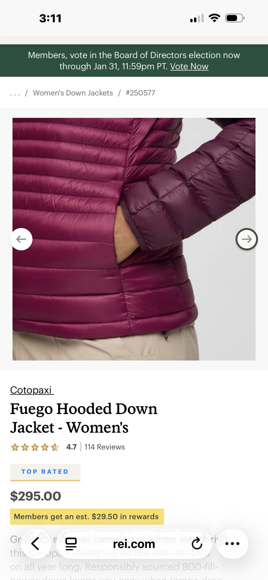 **Brand New **Cotopaxi Fuego Hooded Down Jacket Women's Size L