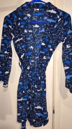 Kids Shark Print Fleece Hooded Robe