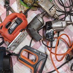 Vintage electric drills, stapler, saw. work well.. $10 each