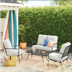 Metal Mesh Loveseat with Double Cushions Black/Gray - Room Essentials™: Steel Frame, Water-Repellent, Rust-Resistant