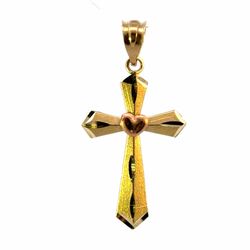 Woman’s Ladies 14k Two Toned Rose Yellow Gold 1.25” Inch Cross with a HeartPendant for Necklace GP3135446