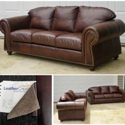 2-Piece Leather Creations Sofa Set – Genuine Burgundy Leather