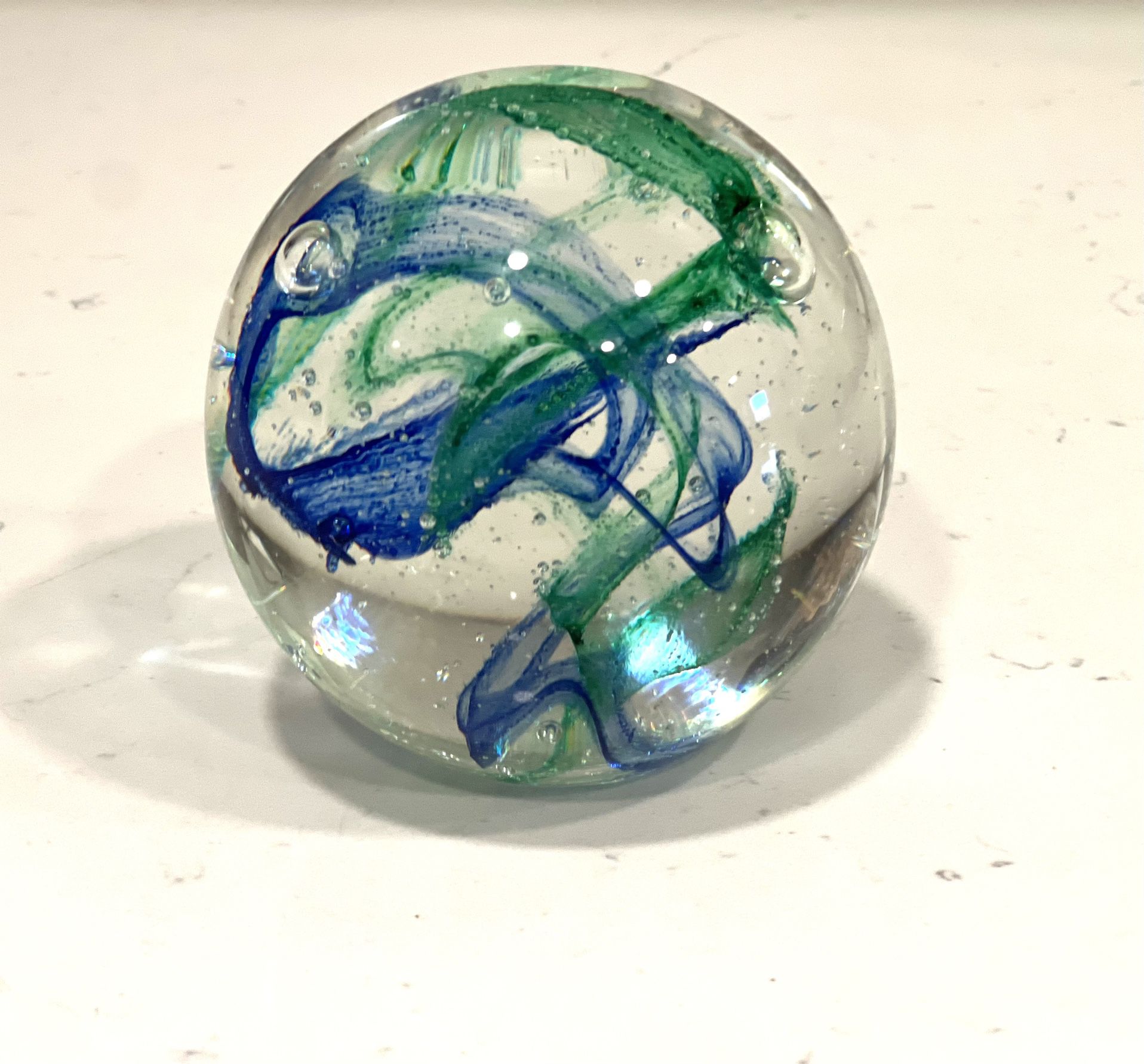 Art glass Paperweight Blue and Green 