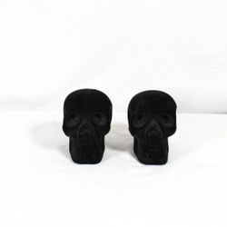 Gothic Home Decor Black Flocked Skull Set of 2 New Unused Edgy Halloween Accent