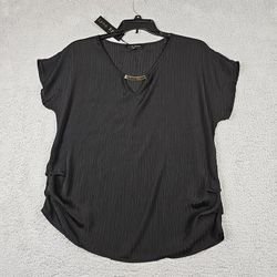 LYNN RYAN  WOMEN'S SHORT SLEEVES WITH ACCENTS TOP/BLOUSE BLACK  SIZE XL