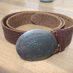 JUNIORS SIZE ABERCROMBIE LEATHER STUDDED BELT SILVER MOOSE BUCKLE