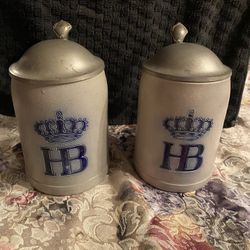 (2) Vintage HB Beer Stein Tankards