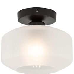 TeHenoo Industrial Ceiling Light Fixture with Frosted Glass Shade,Black Semi Flush Mount Light Fixture for Dining Room, Bedroom, Cafe, Bar, Corridor,