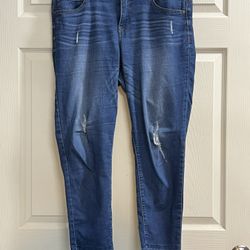 Democracy AB Technology Distressed Denim Blue Jeans w/ Raw Hem - Size 14 - VGUC