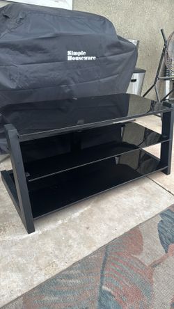 Heavy dusty black glass 3 level TV stand OBO