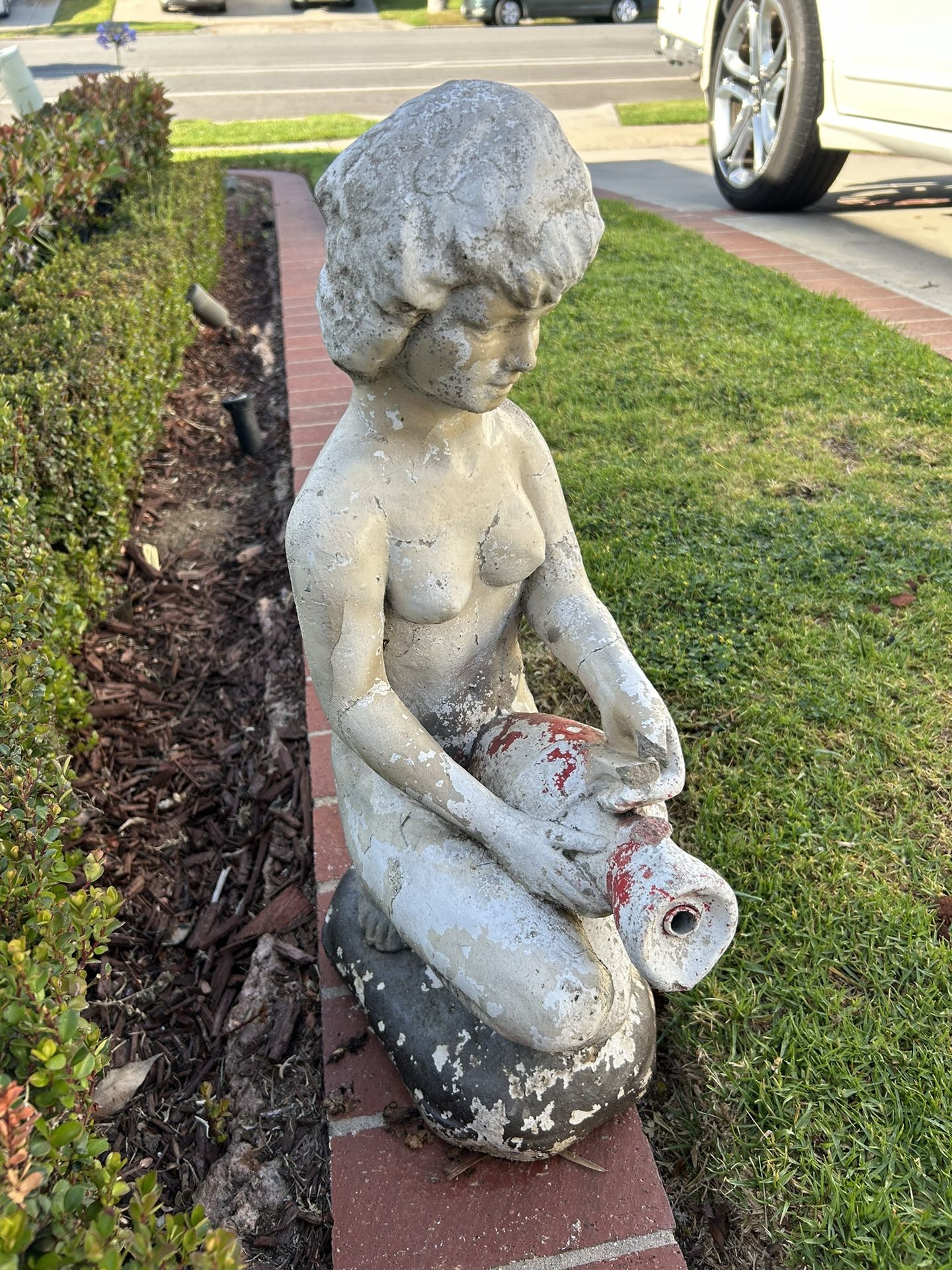 Vintage Weathered Old Concrete Heavy Women Nude Sculpture Fountain Large Statue Vase Garden Landscaping Patina Collectible Estate Find Goddess Lady