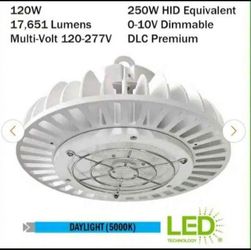 High Bay LED Light 10 in. Round 120 W 17,600 Lumen 5000K Wet Rated DLC Premium IP65 Rated