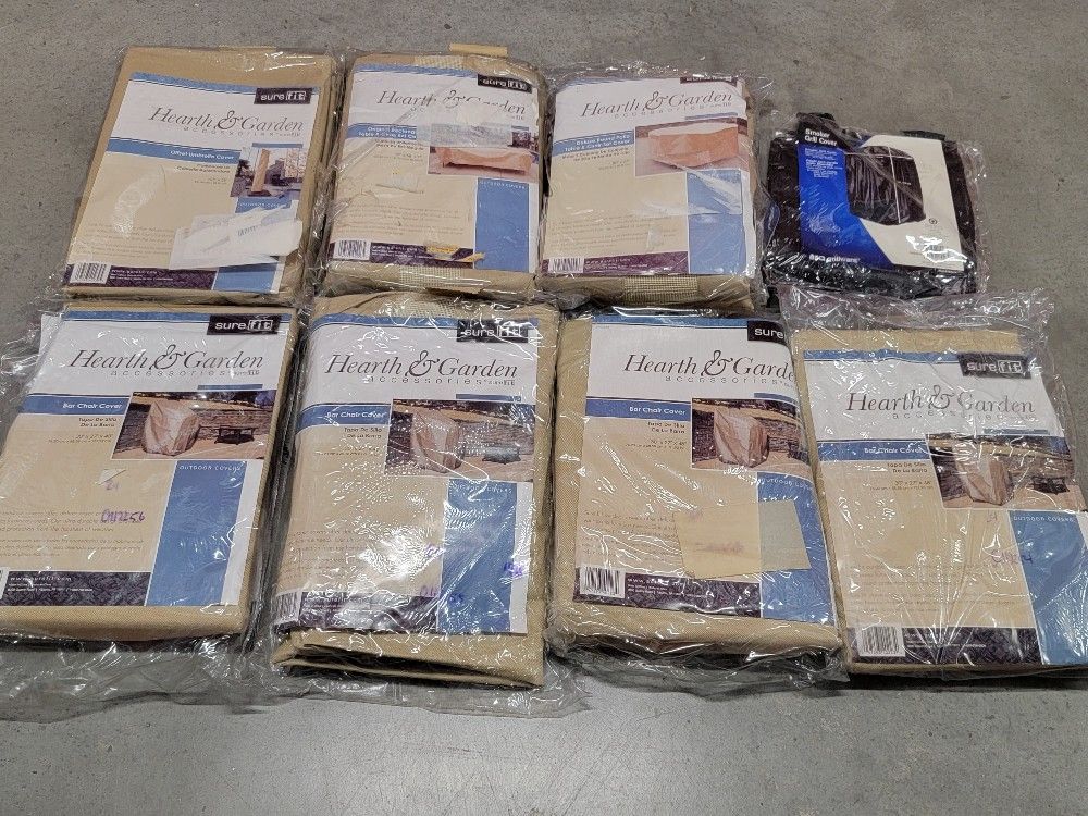 Mixed Lot of (8) Outdoor Patio Furniture Covers, Table, Chair 