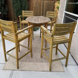 Acacia (Teak) Wood High Table Top w/ 4 Chairs