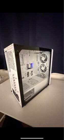 MUSETEX White PC Computer Case Tower with Tempered Glass Side Panel
