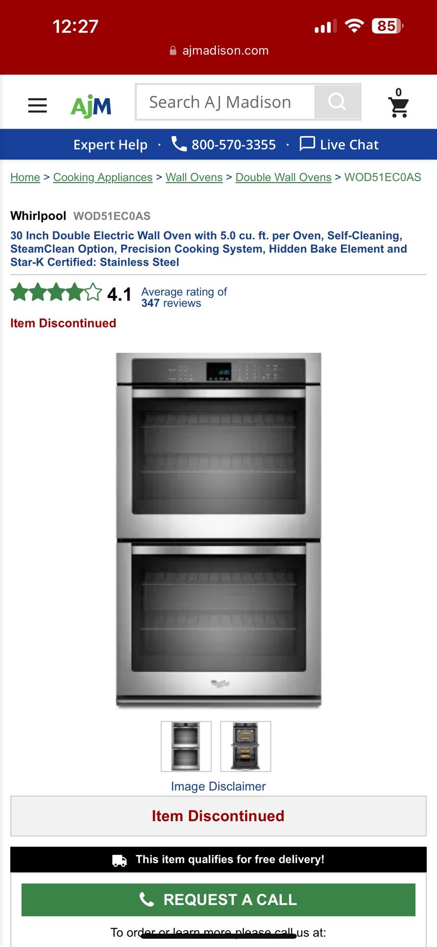 Whirlpool 30” Double Electric Oven Stainless Steel