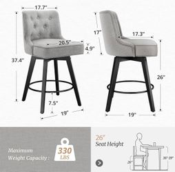 Light Gray 26.5 in. Gray Fabric Upholstered Solid Wood Leg Counter Height Swivel Bar Stool With Back（Set of 2）