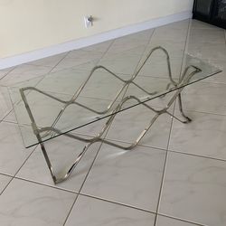 Glass table for living room silver
