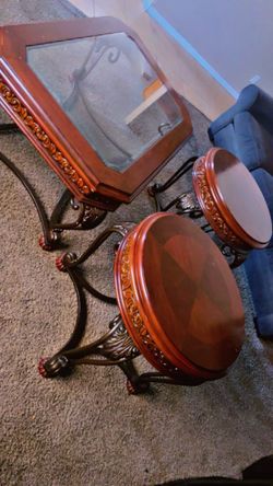 3-Piece Wood and Glass Coffee Table Set