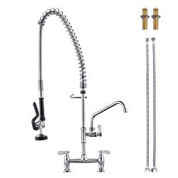 Commercial 38 in. H Triple Handle 360° Spout Swivel Pull Down Sprayer Kitchen Faucet with Pre-Rinse Sprayer in Chrome