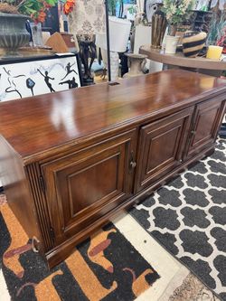 Vintage Wood Console Cabinet Credenza