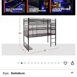 Rocker X Battle bunk Twin size Loft Bunk bed Gamer Great Condition