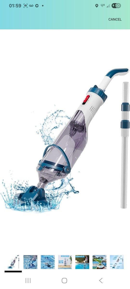 Pool Vacuum for with a Telescopic Pole, Handheld Rechargeable Pool Cleaner