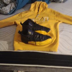 Jordans Black And Yellow 12s And Hoodie 