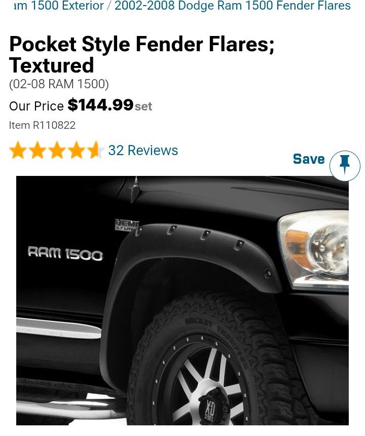 Pocket Style Fender Flares; Textured
(02-08 RAM 1500)