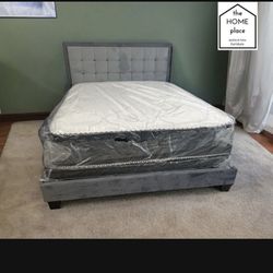 Comfort & Elegant Queen Bed Frame ‼️ Includes Mattress And Box Spring For Only $349 Ready For Delivery TODAY 🚛 