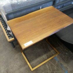 Sloan Faux Live Edge Wood And Gold Metal Laptop Table 