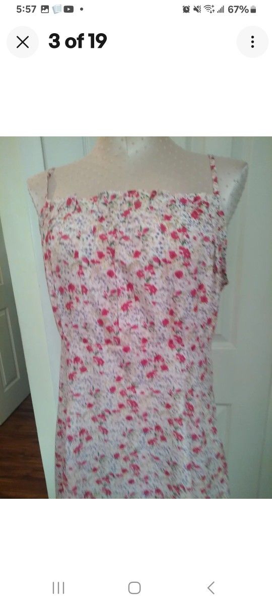 Junior's Pink W/Flowers Wednesday's Summer Dress XL Adjustable Straps Side Zip