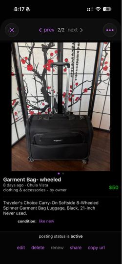 Traveler's Choice 21-Inch Wheeled Garment Bag
