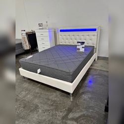 Queen size Upholstered LED bed frame
