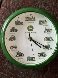 John Deere Wall Clock with Vintage Tractor Engine Hourly Chime.